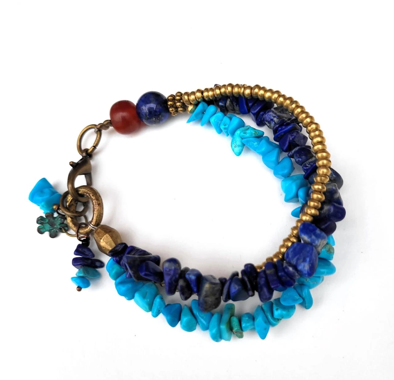 Un bracelet romantique, protecteur, 3 rangs, unisexe,  lapis lazulis , turquoise